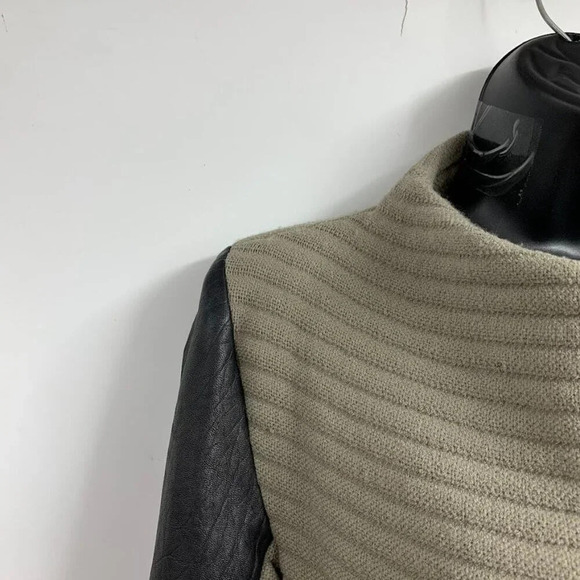 Iro Women's Mullen‎ Combo Rib Knit Leather Sleeve Moto Jacket Size 42/XL - Picture 4 of 13